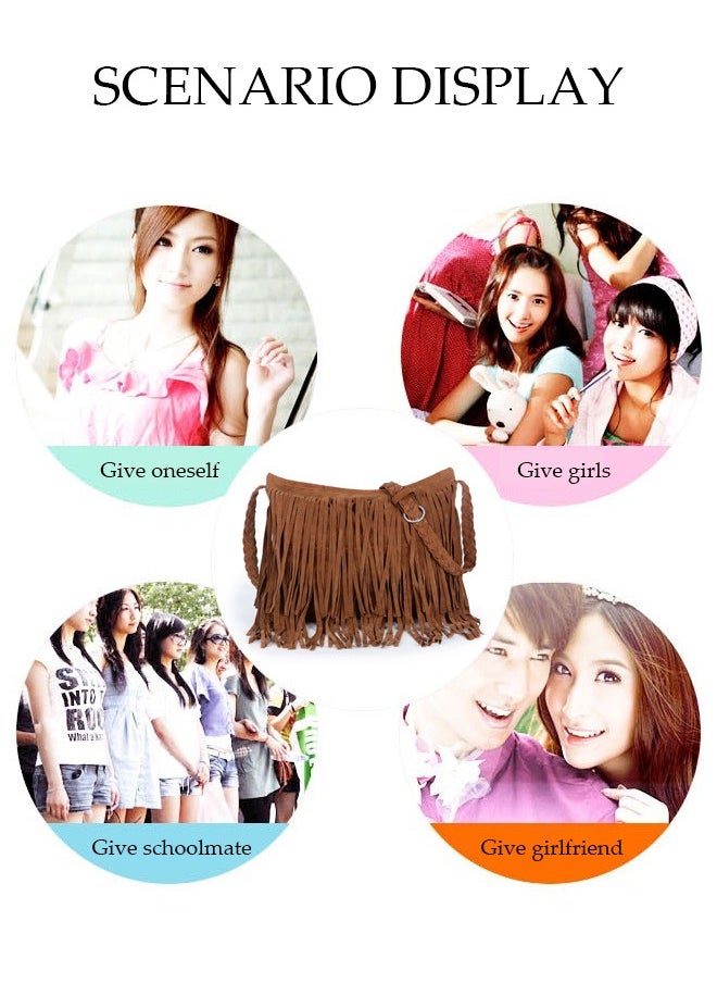 DUNISO - Suede Fringe Tassel Messenger Bag Women Hobo Shoulder Bags Crossbody Handbag Shopping Bag - Image 1