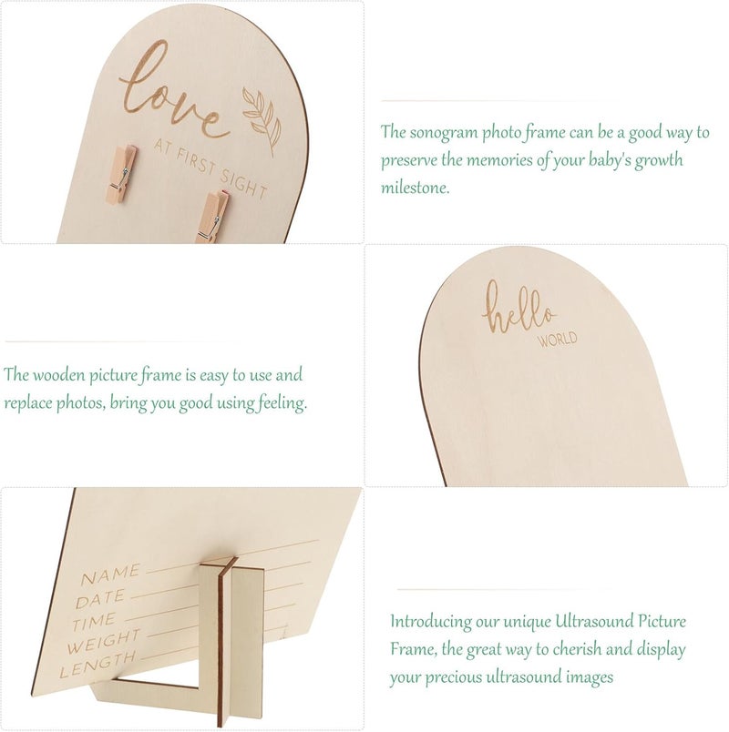 TOYANDONA Wooden Sonogram Photo Frame First Photo Display Frame with Stand and Clip Newborn Announcement Nursery Décor - Image 3