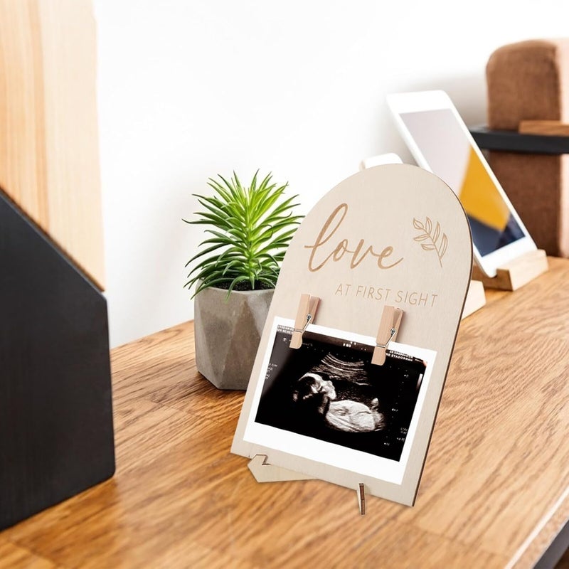 TOYANDONA Wooden Sonogram Photo Frame First Photo Display Frame with Stand and Clip Newborn Announcement Nursery Décor - Image 5