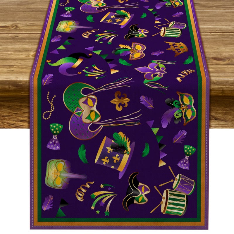 Pudodo Mardi Gras Table Runner Carnival Mask Fleur De Lis Tablecloth New Orleans Masquerade Party Kitchen Dining Home Decoration 13 x 72