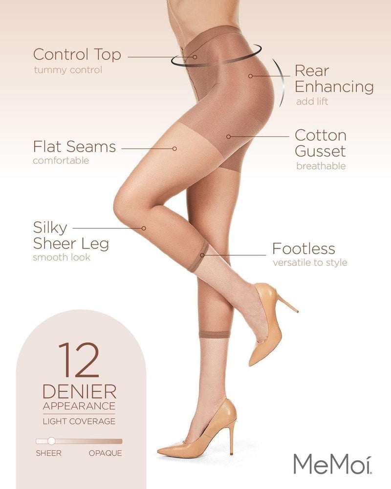 MeMoi Capri Sheer Tights, Comfortable Control Top Footless Tights, Capris for Women - Sizes S-XL, Honey, Large - Image 3