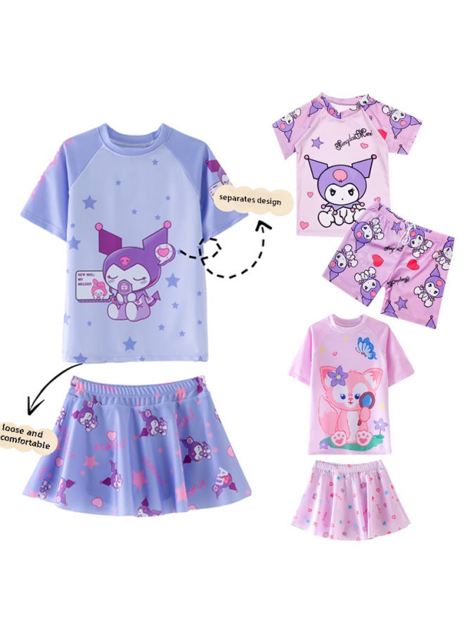 Loquat Children's Swimwear For Boys And Girls Split Quick-Dry Swimwear For Girls And Boys Children And Babies Cute Cartoon One-Piece Swimsuit-Color:34-light Purple Kulomi (split Flat)- - Image 2