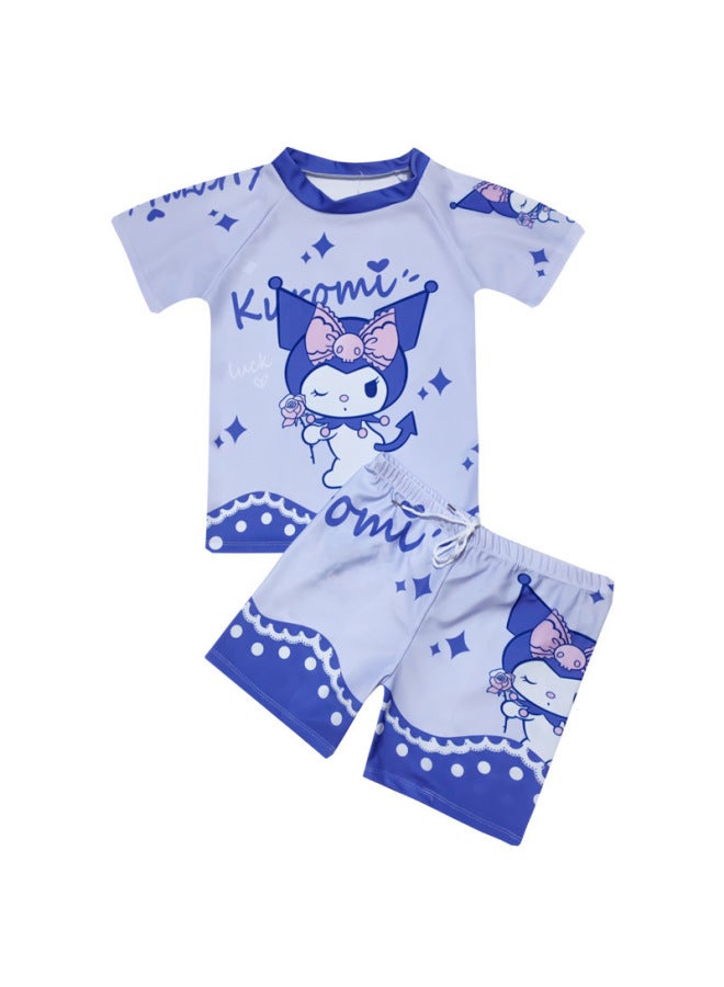 Loquat Children's Swimwear For Boys And Girls Split Quick-Dry Swimwear For Girls And Boys Children And Babies Cute Cartoon One-Piece Swimsuit-Color:34-light Purple Kulomi (split Flat)- - Image 1