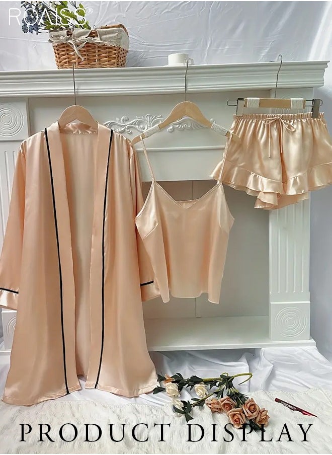 3 Piece Ice Silk Satin Pajama Set Women'S Daily Suspender Shorts And Long Sleeve Robe Set Home Wear - pzsku/ZE3B12DF30408EA88B425Z/45/_/1729306763/6ee3978b-021e-40b0-b3fe-f198034c869a