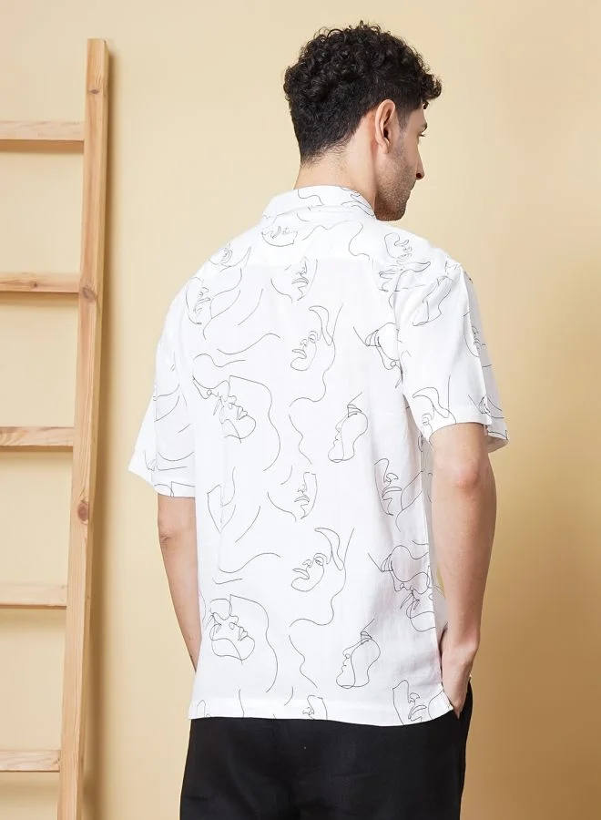 The Indian Garage Co Men Slim Fit Abstract Printed Half Sleeves Cuban Collar Party Wear Shirt
