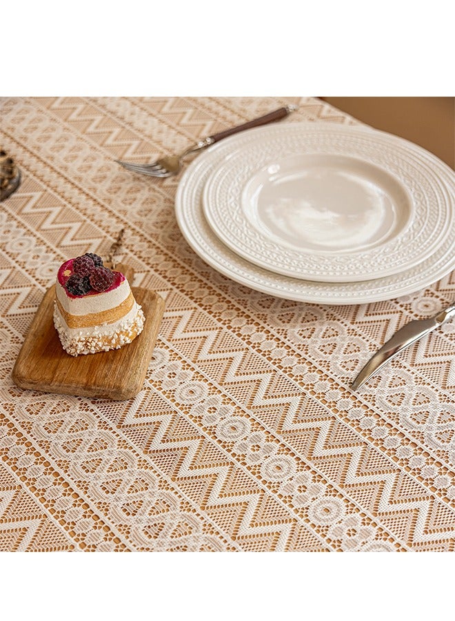 DUNISO White Embroidered Crochet Hole Tablecloth with Tassels, Boho Stripe Geometric Tablecloth for Party Birthday Dinning Table Cloth, Rectangular 140*180cm - Image 5