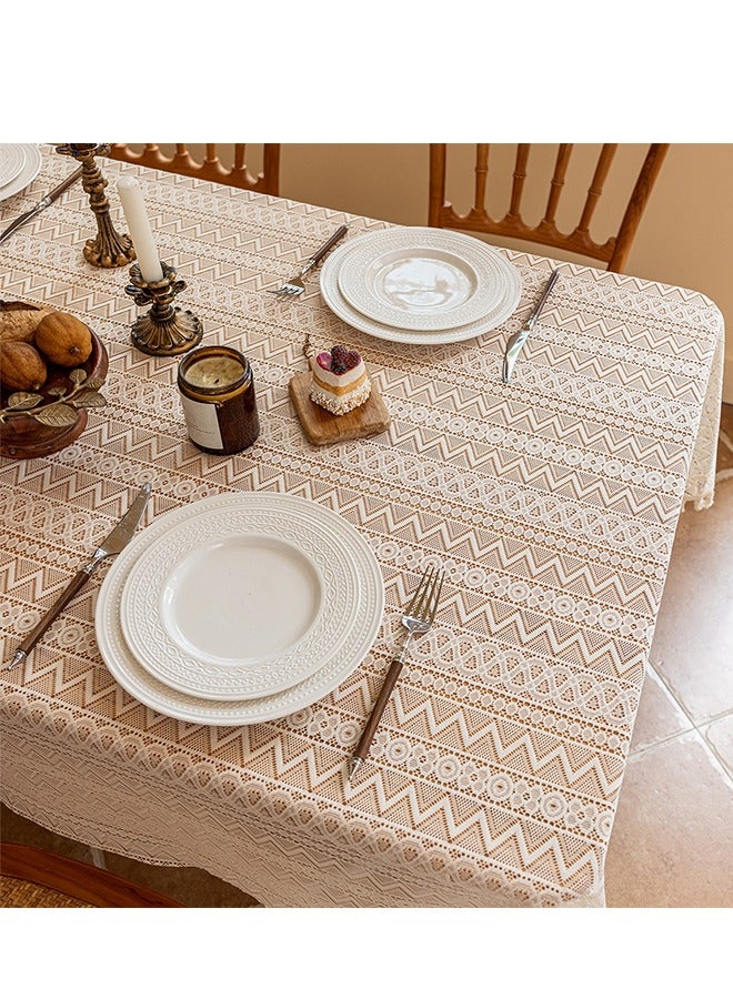 DUNISO White Embroidered Crochet Hole Tablecloth with Tassels, Boho Stripe Geometric Tablecloth for Party Birthday Dinning Table Cloth, Rectangular 140*180cm - Image 4