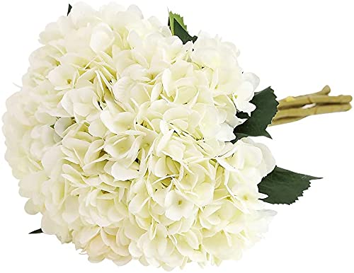 Tifuly Artificial Hydrangea Flower 5 PCS Realistic Single Long Stem Silk 66 Inch Flower Head Hydrangea Bouquets for Wedding Home Hotel Party Decoration Floral ArrangementWhite