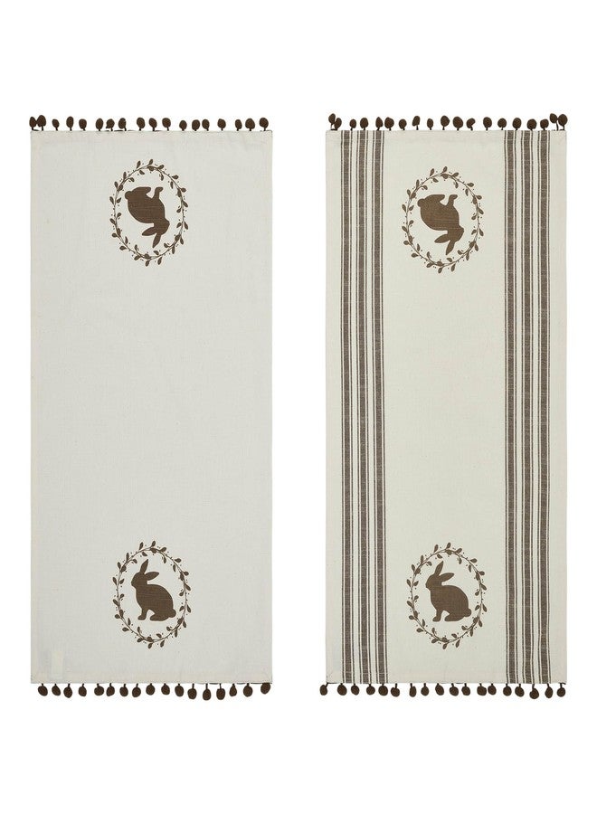 VHC Brands Spring In Bloom Brown Bunny Wreath w/ Pom Pom Kitchen Towel Set of 2, 16x28, Perfect for Kitchen or Bathroom, Spring and Easter Decor - Image 4