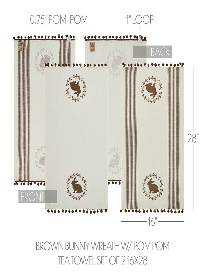 VHC Brands Spring In Bloom Brown Bunny Wreath w/ Pom Pom Kitchen Towel Set of 2, 16x28, Perfect for Kitchen or Bathroom, Spring and Easter Decor - Image 2