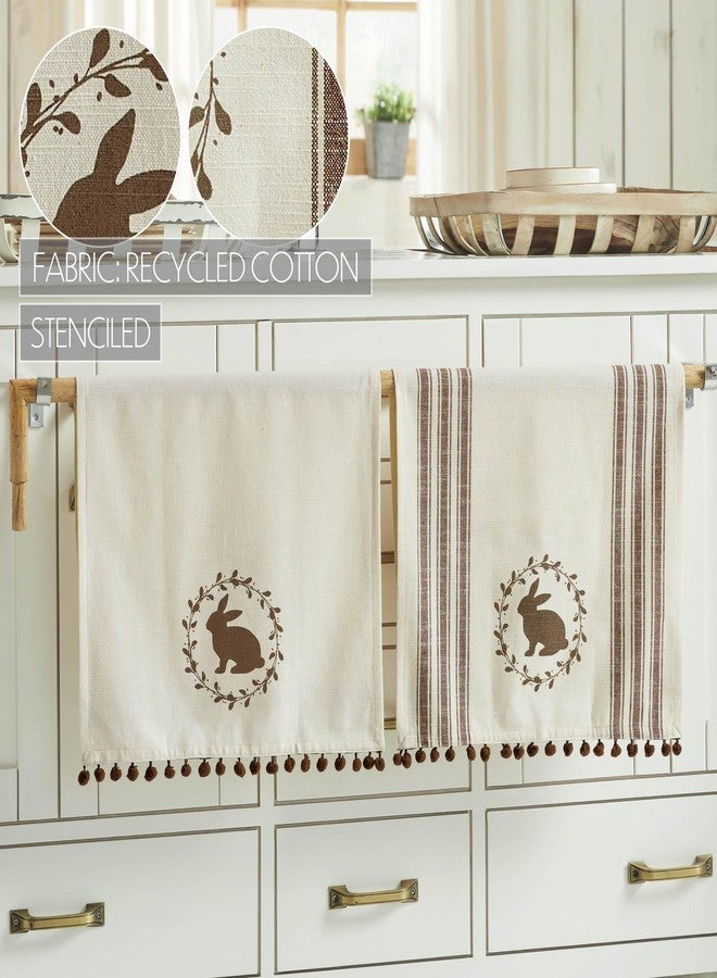VHC Brands Spring In Bloom Brown Bunny Wreath w/ Pom Pom Kitchen Towel Set of 2, 16x28, Perfect for Kitchen or Bathroom, Spring and Easter Decor - Image 3