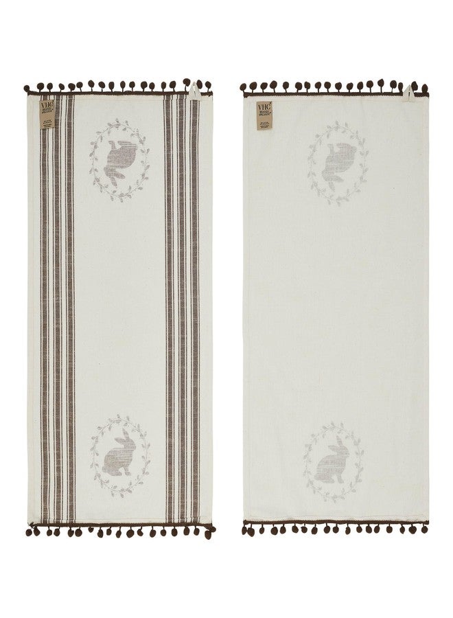 VHC Brands Spring In Bloom Brown Bunny Wreath w/ Pom Pom Kitchen Towel Set of 2, 16x28, Perfect for Kitchen or Bathroom, Spring and Easter Decor - Image 5