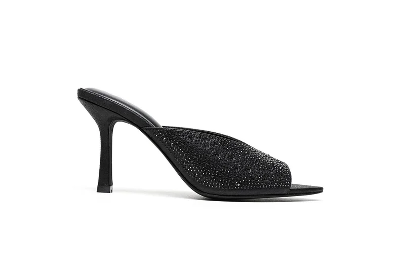 Embellished open toe high-heeled mule
