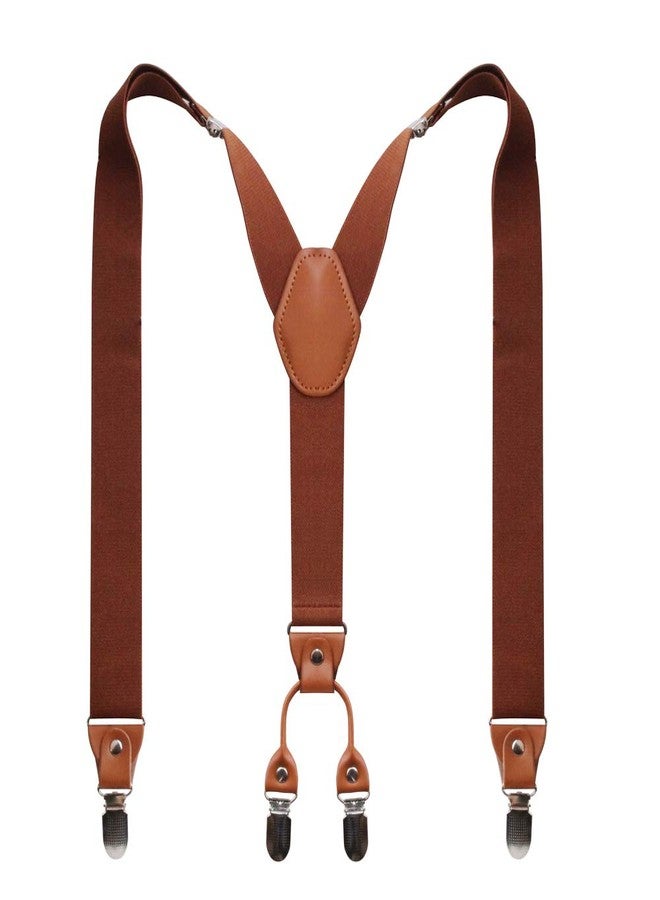 GUCHOL Suspenders Bow Tie for Mens and Women Heavy Duty Elastic Wide Suspenders Strong 4 Metal Clips Adjustable, Brown, L - Image 2