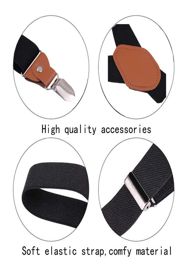 GUCHOL Suspenders Bow Tie for Mens and Women Heavy Duty Elastic Wide Suspenders Strong 4 Metal Clips Adjustable, Brown, L - Image 3