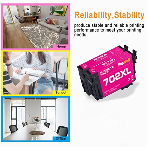 Run Star 2 Packs Remanufactured for 702XL T702XL Magenta Ink Cartridge Replacement for Epson 702XL T702XL use for Epson Workforce Pro WF-3720 WF-3730 WF-3733 Printer (2 Magenta) - Image 5
