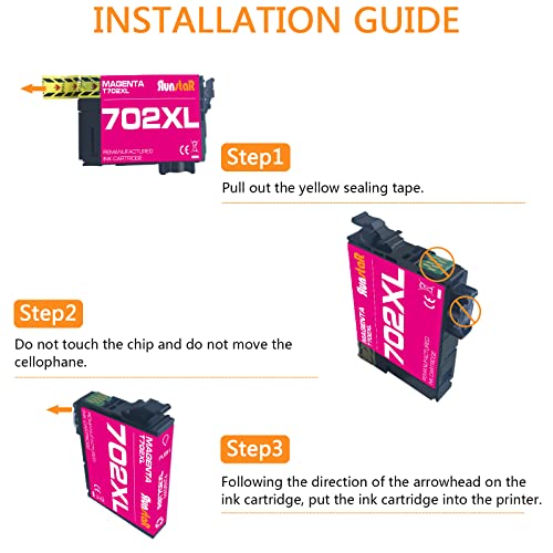 Run Star 2 Packs Remanufactured for 702XL T702XL Magenta Ink Cartridge Replacement for Epson 702XL T702XL use for Epson Workforce Pro WF-3720 WF-3730 WF-3733 Printer (2 Magenta) - Image 4