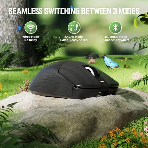MAMBASNAKE Attack Shark X8 SE 55g Superlight Wireless Gaming Mouse,BK52820 Tri-Mode BT/2.4G Wireless/Wired Mouse with Grip Tape,25000DPI,500mAh,Large Size,5 Programmable Buttons for Pc/Mac(Black PRO) - Image 4