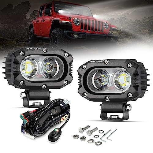 Auxbeam 4 Inch LED Pod, Square Pod Light with 5050 LED White Flood Beam Offroad Driving Fog Light with Wiring Harness for Jeep Wrangler Truck Pickup SUV ATV UTV (2 Pcs) - Image 1