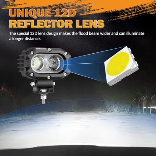 Auxbeam 4 Inch LED Pod, Square Pod Light with 5050 LED White Flood Beam Offroad Driving Fog Light with Wiring Harness for Jeep Wrangler Truck Pickup SUV ATV UTV (2 Pcs) - Image 2