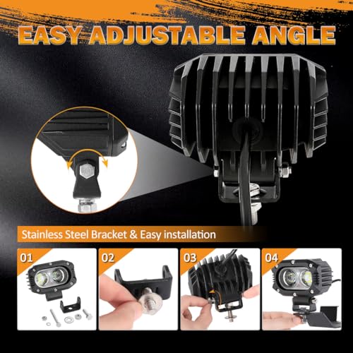 Auxbeam 4 Inch LED Pod, Square Pod Light with 5050 LED White Flood Beam Offroad Driving Fog Light with Wiring Harness for Jeep Wrangler Truck Pickup SUV ATV UTV (2 Pcs) - Image 5