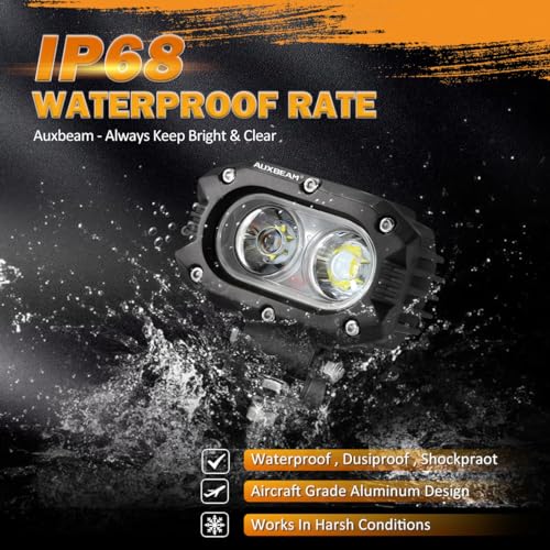 Auxbeam 4 Inch LED Pod, Square Pod Light with 5050 LED White Flood Beam Offroad Driving Fog Light with Wiring Harness for Jeep Wrangler Truck Pickup SUV ATV UTV (2 Pcs) - Image 4