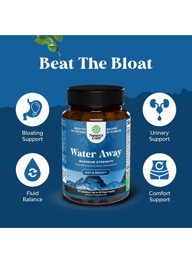 Natures Craft Water Away Herbal Diuretic Pills High Strength - Fluid Retention Supplement with Dandelion Leaf Extract & Green Tea for Bloating Relief for Women & Men - Capsules for Leg & Feet Swelling - 90 Count  - Image 3
