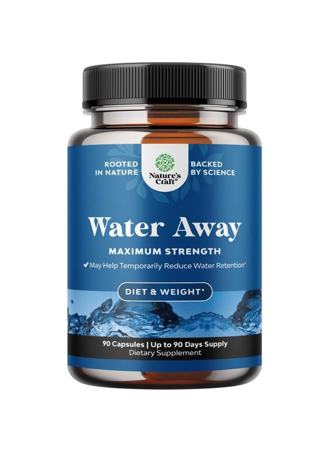 Natures Craft Water Away Herbal Diuretic Pills High Strength - Fluid Retention Supplement with Dandelion Leaf Extract & Green Tea for Bloating Relief for Women & Men - Capsules for Leg & Feet Swelling - 90 Count  - Image 1
