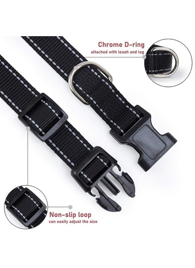 BOOMIBOO - Reflective Dog Collar with Buckle Adjustable Safety Nylon Collars for Small Medium Large Dogs, Black XXS - Image 1
