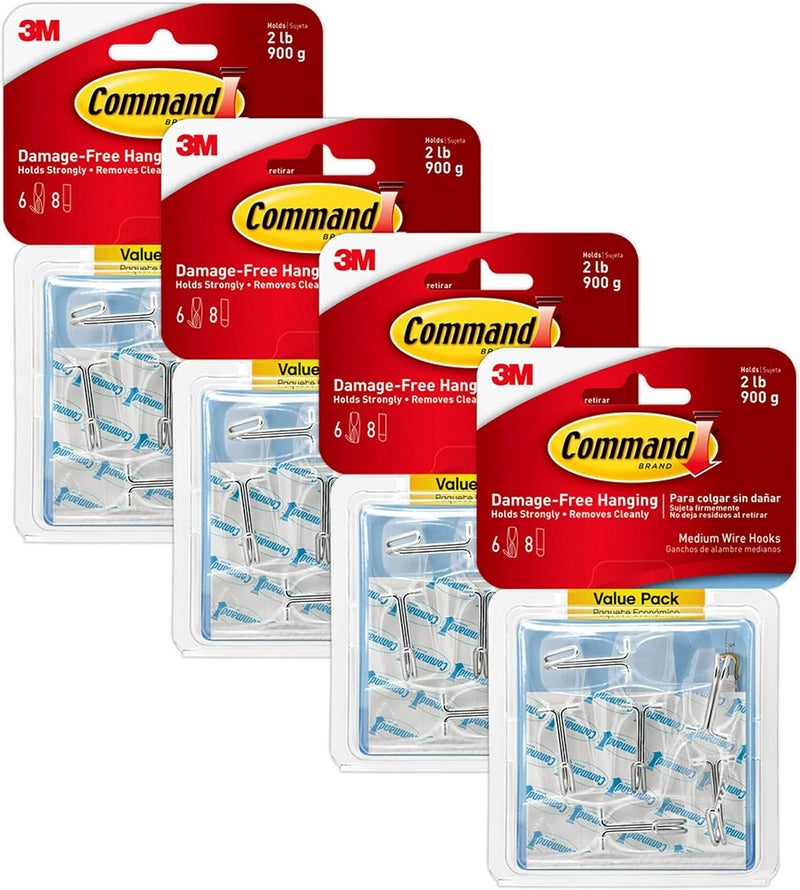 Command Longevity upgraded craftsmanship Medium Wire Toggle Wall Hook, Total 24 Hooks and 32 Strips, 4 Pack of 6 Hooks, Decorate Damage-Free Heavy load resistant - Image 1