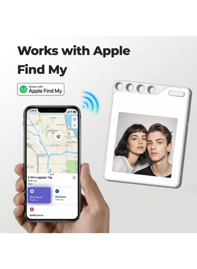 ميدالية مفاتيح بشاشة حبر إلكتروني تعمل مع شبكة Apple Find My، عرض مخصص عبر التطبيق، جهاز تتبع صغير محمول للمفاتيح والحقائب والقلائد، ميدالية صور حبر إلكتروني مع محدد موقع صغير - Image 2