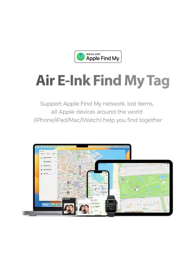 ميدالية مفاتيح بشاشة حبر إلكتروني تعمل مع شبكة Apple Find My، عرض مخصص عبر التطبيق، جهاز تتبع صغير محمول للمفاتيح والحقائب والقلائد، ميدالية صور حبر إلكتروني مع محدد موقع صغير - Image 3