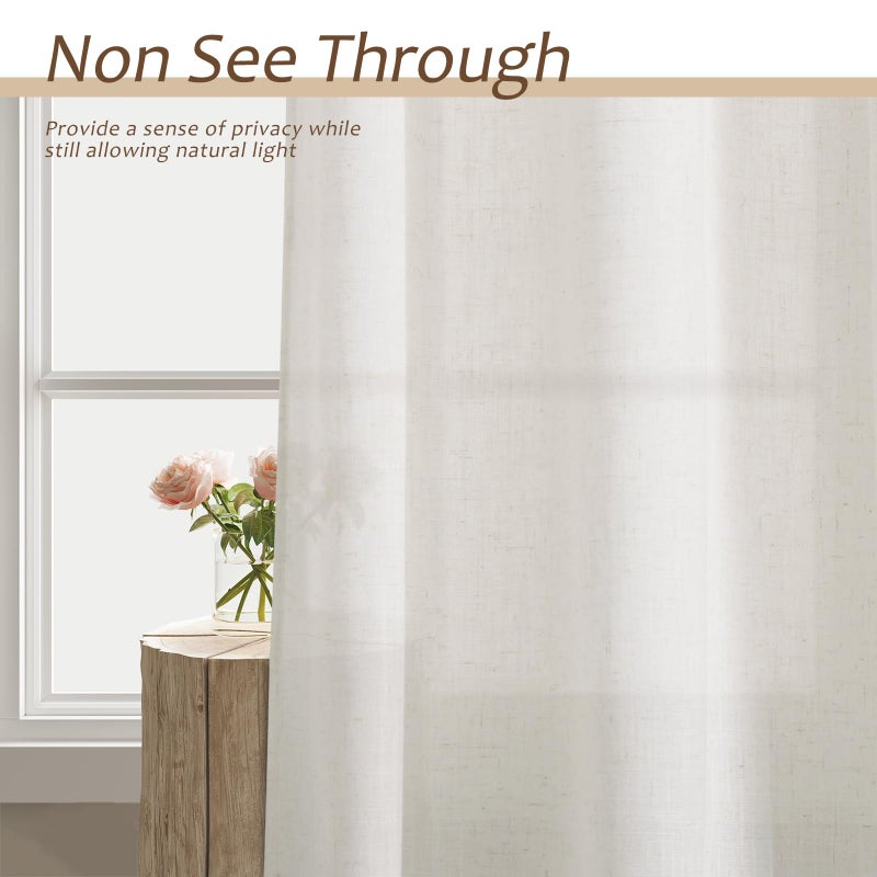 Aersas Natural Linen Curtains 84 Inch Length 2 Panels Cream White Pleated Linen Drapes for Living Room Semi Sheer Light Filtering Modern Farmhouse Aesthetic Neutral Window Curtain Back Tab Loop Ivory - Image 5