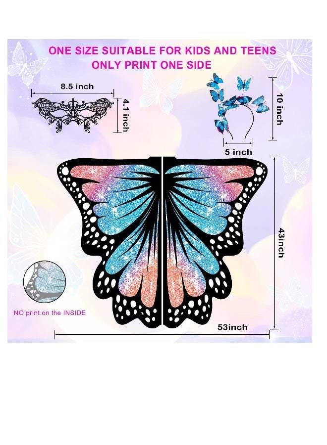Butterfly Wings Costume Cape, Fairy Wings Shawl, Fairy Butterfly Wings Sets, Bug Dress-Up Party Favors Toys Gifts, Suitable for Cosplay, Birthday Parties (Blue Purple) - Image 4