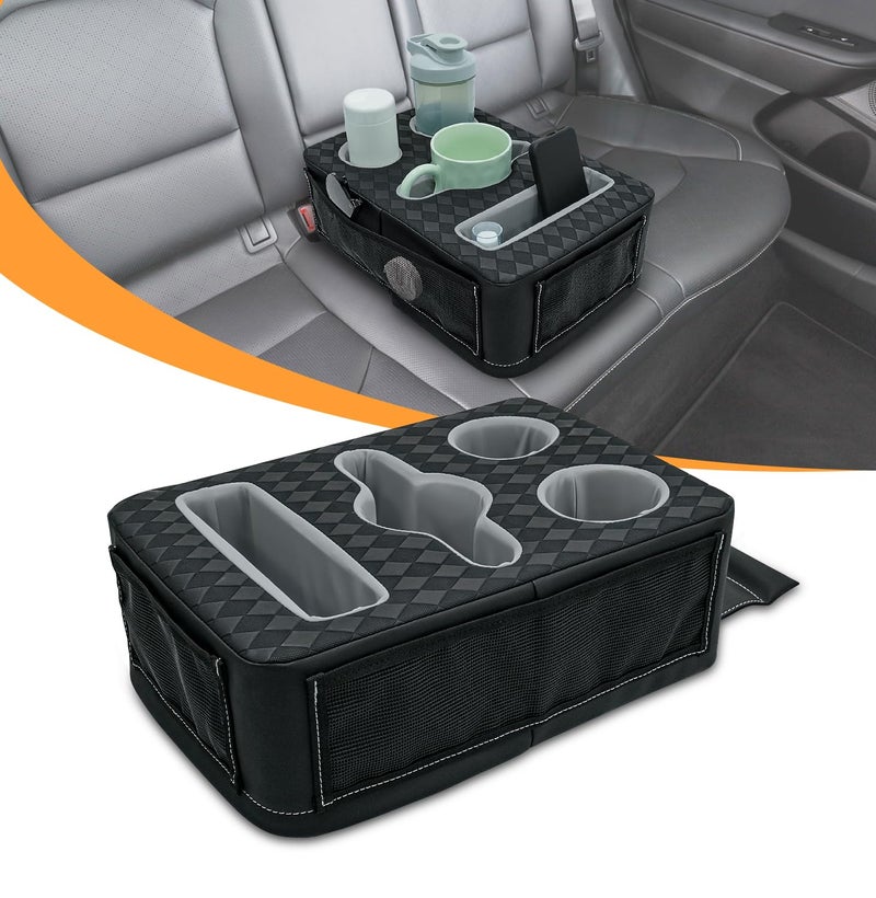 HmmtyRack Car Cup Holder, Back Seat Cup Holder for Car, Truck Bed Organizer Boat Couch Bottle Holder Tray Expander Automotive Rear Seat Storage Accessories Pu Leather Fit for Coffee Drink Food - Image 1