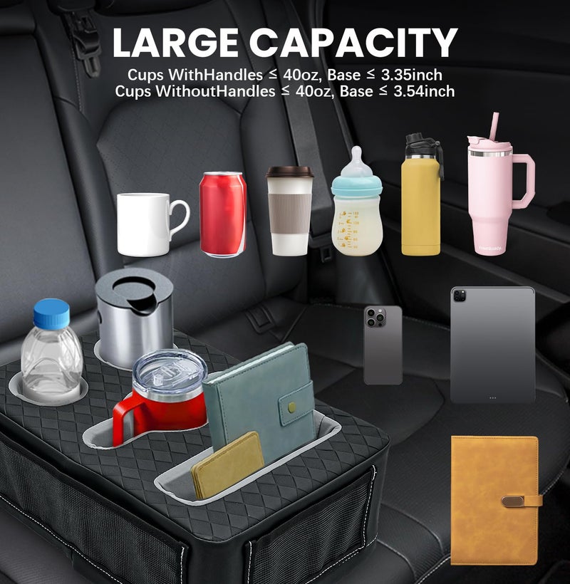 HmmtyRack Car Cup Holder, Back Seat Cup Holder for Car, Truck Bed Organizer Boat Couch Bottle Holder Tray Expander Automotive Rear Seat Storage Accessories Pu Leather Fit for Coffee Drink Food - Image 2