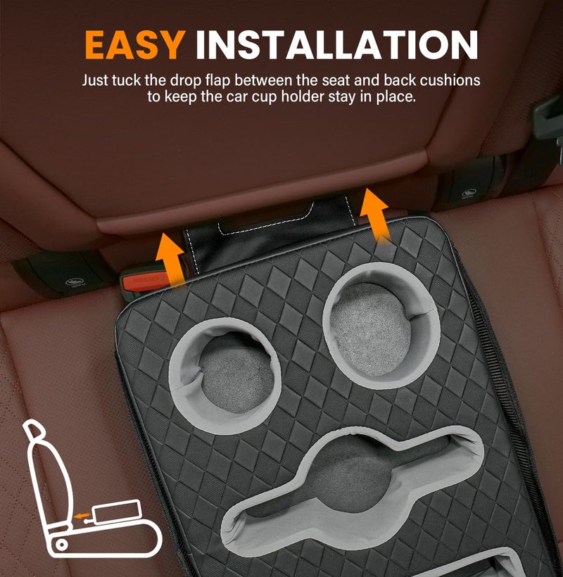 HmmtyRack Car Cup Holder, Back Seat Cup Holder for Car, Truck Bed Organizer Boat Couch Bottle Holder Tray Expander Automotive Rear Seat Storage Accessories Pu Leather Fit for Coffee Drink Food - Image 4