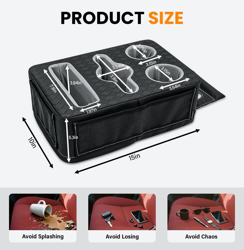 HmmtyRack Car Cup Holder, Back Seat Cup Holder for Car, Truck Bed Organizer Boat Couch Bottle Holder Tray Expander Automotive Rear Seat Storage Accessories Pu Leather Fit for Coffee Drink Food - Image 5