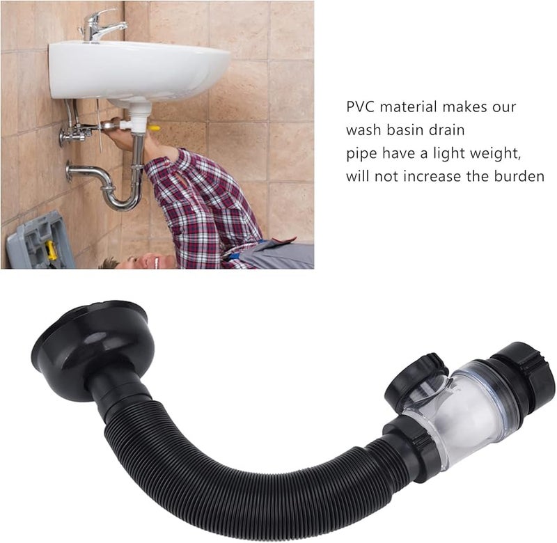 Flexible PVC Sink Drain Hose For Kitchen And Bathroom Basin In Black - Image 5