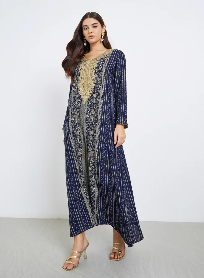 مكسيم كريشن Maxim Creation Gold Thread Embroidery Jalabiya with All Over Print