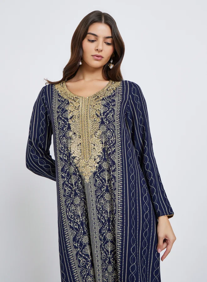 Maxim Creation Maxim Creation Gold Thread Embroidery Jalabiya with All Over Print