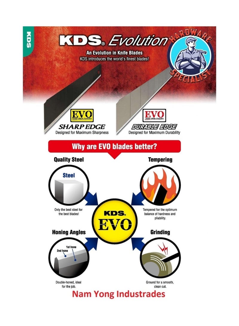 KDS VB-10 EVO Low Angle Snap-Off Knife Blades 9mm – 10 Segments – Pack of 2 (20 Blades Total) – Made in Japan - Image 4