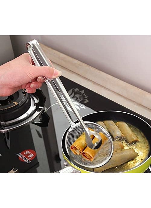 YKXIMS SK Trades 2 in 1 Fry Tool Filter Spoon Strainer with ClipOil Frying BBQ Filter Stainless Steel Mesh Strainer Kitchen Tool Collapsible Strainer Steel Pack of 1  - Image 2
