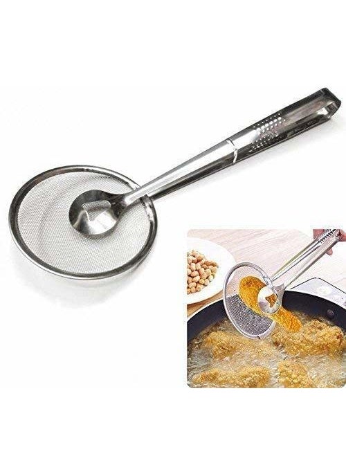 YKXIMS SK Trades 2 in 1 Fry Tool Filter Spoon Strainer with ClipOil Frying BBQ Filter Stainless Steel Mesh Strainer Kitchen Tool Collapsible Strainer Steel Pack of 1  - Image 4