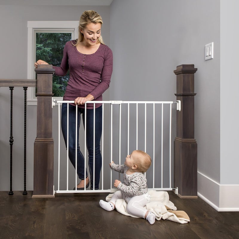 Regalo Safety 24"-40.5" Extra Wide Baby Gate for Stairs & Hallways, Hardware Mounted 2-in-1 Stair Gate for Babies, Toddlers, & Pets, White - Image 1