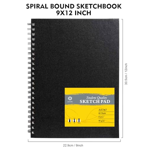 CONDA 9"x12" Sketch Book Set, 2 Pack, 120 Sheets, Spiral Bound Marker Pad, Durable Acid Free Sketchbook Mixed Media for Beginner Kids Adults Artists - Image 3