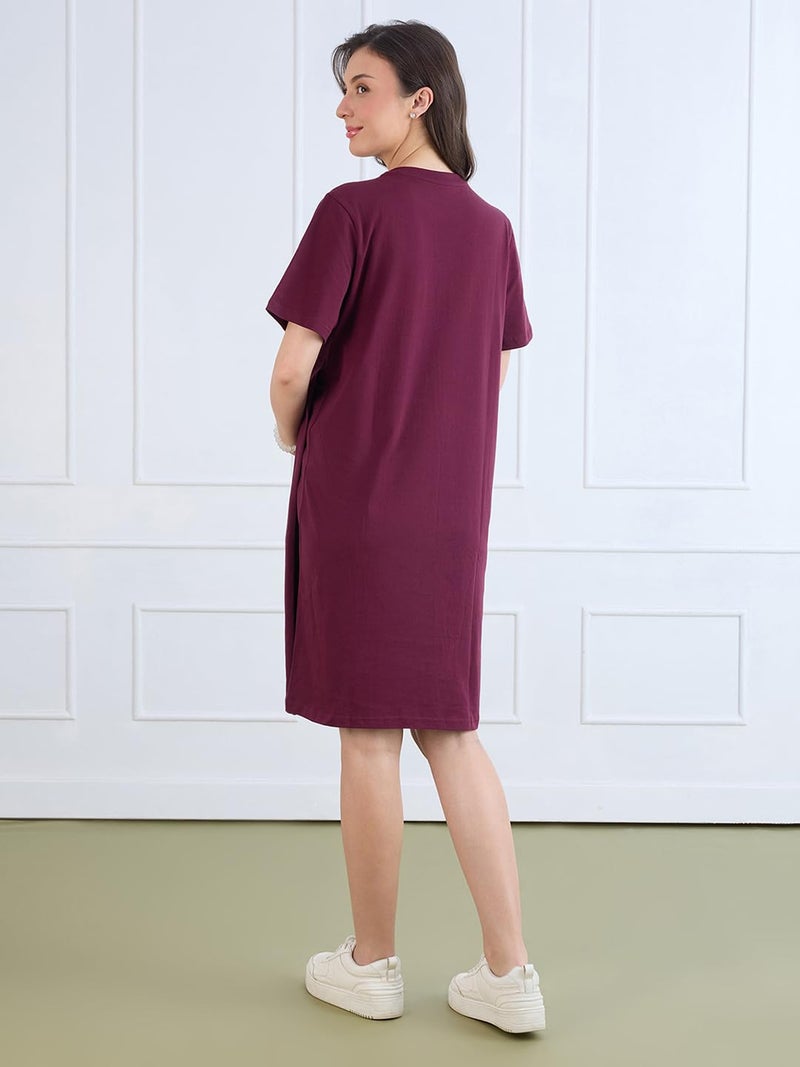 MomToBe Women's Cotton Maternity Dresses | Pregnancy Feeding Nursing Dress (Mulberry Wine ; Medium) - Image 4