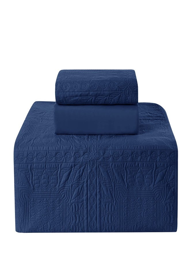 Clara Clark Toddler Bedding Set - All Season Toddler Quilts - 3 Piece Bedspread Coverlet Set - Ultra Soft and Breathable Kids Bedding - Grid Weave - Navy Blue - Image 3