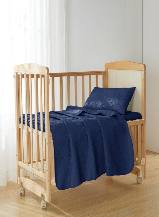 Clara Clark Toddler Bedding Set - All Season Toddler Quilts - 3 Piece Bedspread Coverlet Set - Ultra Soft and Breathable Kids Bedding - Grid Weave - Navy Blue - Image 1