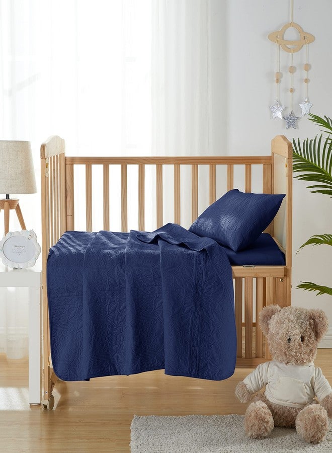 Clara Clark Toddler Bedding Set - All Season Toddler Quilts - 3 Piece Bedspread Coverlet Set - Ultra Soft and Breathable Kids Bedding - Grid Weave - Navy Blue - Image 2